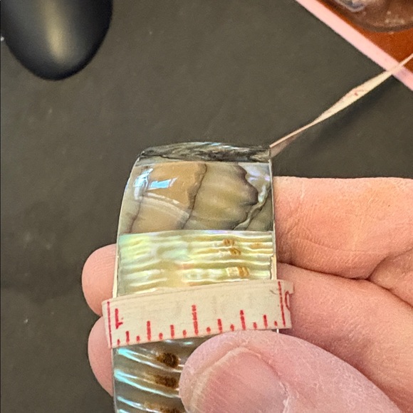 Silver Plated Iridescent Abalone Shell Bangle Bracelet - Picture 8 of 9